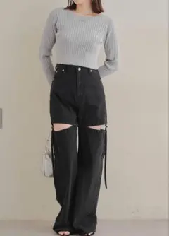 【公式サイト完売品】CHICO サイドベルトスリットデニムパンツ