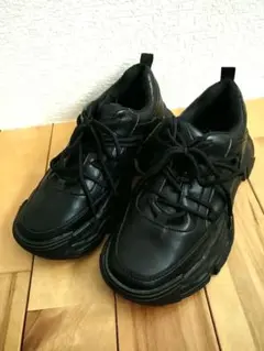 ナノユニバース　プラットフォームレースアップスニーカー　ブラック　Lサイズ