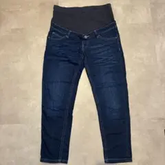マタニティジーンズ ダークブルー スリムフィット　M