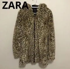 ZARA ヒョウ柄 フード付きファーコート　Mサイズのサムネイル