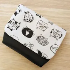 マチ付き移動ポケット　女の子　男の子　おもしろねこフェイス