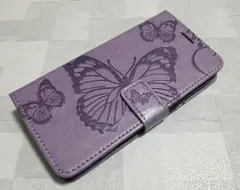 iPhone16 用 ケース 手帳型 蝶柄 バタフライ パープル 紫色