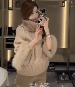 ベージュ タートルネック ニット セーター