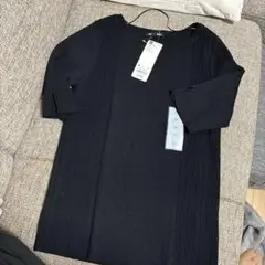 GU ブラック 五分袖 ニット リブボートネック