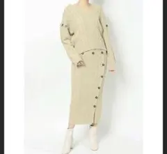 マーキュリーデュオ ボタンデザインケーブルニットスカート ライム