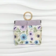 インド刺繍生地 お花柄 ころりん バネ口ポーチ ハンドメイド