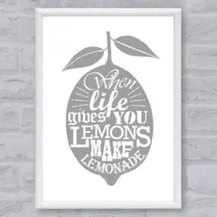 271 アートポスター A4訳ありフレーム付 北欧風 レモン 格言 モノクロ