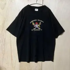 90s y2k スーベニアTシャツ 海賊ドクロ刺繍 ブラック XXL