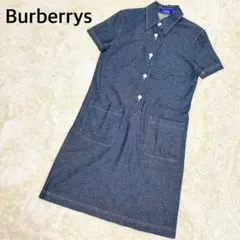 バーバリーズブルーレーベル ワンピース 38 デニム 半袖 ロゴボタン
