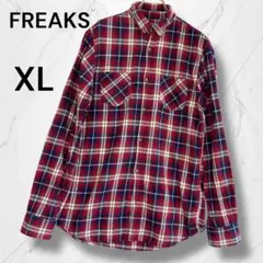 【FREAKS】フリークス　メンズチェック柄 ネルシャツ XL赤×ネイビー　長袖