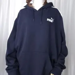 used XXL プーマ ワンポイントロゴプリント スウェットパーカー 紺