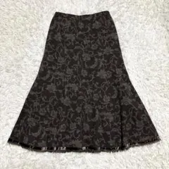 Gabardine K.T.ウール混フロッキーフラワー柄フレアスカートブラウン系のサムネイル