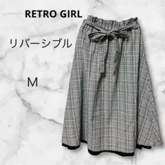 【480円均一】レトロガール＊リバーシブル【Ｍ】フレアスカート チェック柄 無地のサムネイル