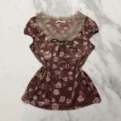 姫系♡00's♡ベロア薔薇柄トップス フェアリーグランジ 平成 森ガール y2k