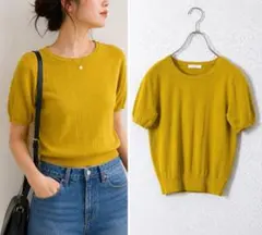 美品 ミッシェルクラン サマーニット 半袖M 綿 マスタード パフスリープ風のサムネイル