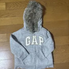 GAP ファーフード付き裏起毛グレー パーカー