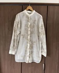 【AMERI VINTAGE】 クロスステッチシャツ　総レース　アイボリー