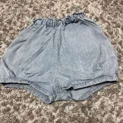 プティマイン　いちご刺繍付きライトブルーショートパンツ