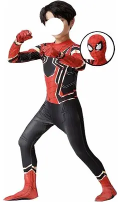 スパイダーマン コスチューム 子供用 赤・黒 3Dプリンター デザイン