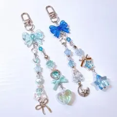 ビーズキーホルダー コレクトブック 水色 ブルー 2コセット チャーム y2k