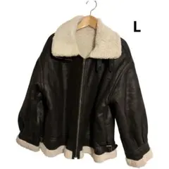 ブラックレザーアウター ボア襟付き/ジャケットM