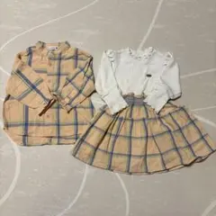 ブランシェス チェックシャツ&ワンピースセット リンクコーデ 男女双子 90
