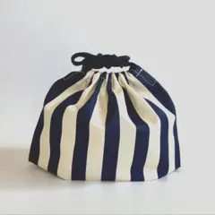 B774・ハンドメイドお弁当袋★ストライプ・ネイビー