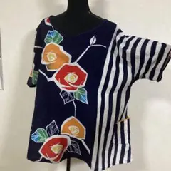 着物リメイク　浴衣生地よりチュニックブラウス　大きめ