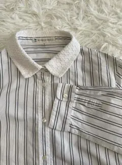 2025年モデル 組曲 レース襟 ブラウス シャツ 七分袖 L ストライプ