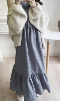 ジャガードフレアキャミワンピース　kz419 ブルーグレー