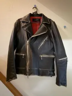 NANO UNIVERSE ブラックレザーライダースジャケット