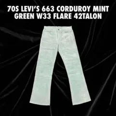 70s　Levi's 663コーデュロイミントグリーンW33フレア42TALON