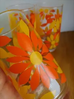 花柄ガラスコップ 3個セット昭和レトロ グラス HOYA