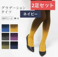 2足セット【ネイビー 】グラデーションタイツ 80デニール カラータイツ M-L