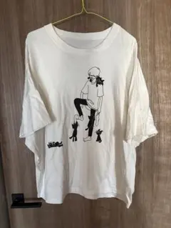 猫 イラスト 半袖 Tシャツ ホワイト　キヨ猫