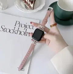 Apple Watch バンド 合皮 42/44/45mm ピンク＋シルバー