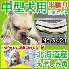 中型犬用 エゾ鹿の角 半割り 2本セット 北海道産 犬のおもちゃ 34219のサムネイル