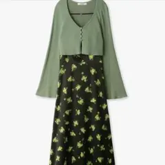 SNIDEL ニットカーデ&プリントキャミワンピースSET　0サイズ　グリーン