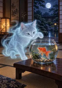 【おまとめ3枚 1680円】☆幽玄な猫と金魚のイラストポスター