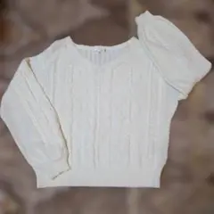 ITS' DEMO　イッツデモ　手洗い可　Vネック綿混　ケーブルニット 　短丈