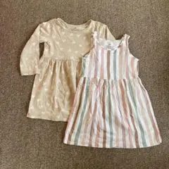 H&M 100サイズ 2〜4Y ワンピース 2着セット（ハート柄・ストライプ）