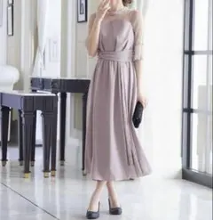 niana　ビスチェ風ハイネックレース結婚式ワンピース　お呼ばれ　ピンク　M