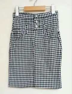 新品＊しまむら＊ギンガムチェックハイウエストひざ丈スカート＊ペンシルスカート61