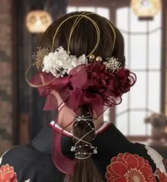 ワインレッドリボンヘアアクセサリー　20点　成人式　振袖　卒業式　袴　髪飾り