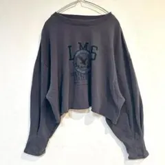 【イリビア】トレーナー ショート丈 英字ロゴ ドロップショルダー 袖絞り L相当