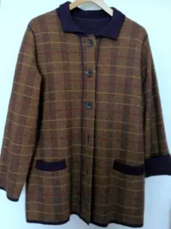 ブラウン系チェック長袖カーディガン