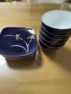 香蘭社　アンティーク湯呑み、銘々皿５客セット