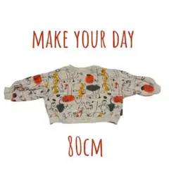 メイクユアデイ MAKE YOUR DAY ラクガキ総柄裏毛トレーナー 80cm