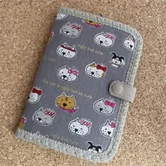 お薬手帳 母子手帳ケース ハンドメイド ★ブサカワ♪おめかしねこちゃん グレー