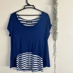 CECIL McBEE M ネイビー ストライプタンクトップ付きTシャツ 半袖